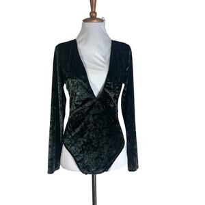 NWT Victoria's Secret Plunging Neckline Crushed Green Velvet Bodysuit M